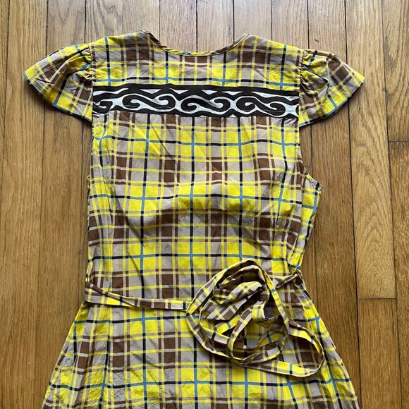 Plenty By Tracy Reese Size 4 Yellow Brown Plaid Silk Blend Cap Sleeve Blouse Top - Picture 13 of 13